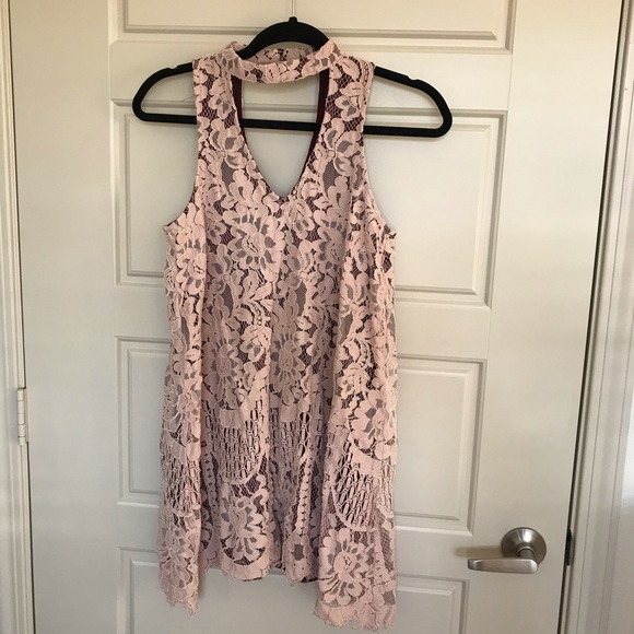 Blush mini dress with high neck - Picture 1 of 2